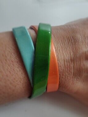 DKNY Triple Wrap Genuine Leather Bracelet Mint Green Coral Color Block